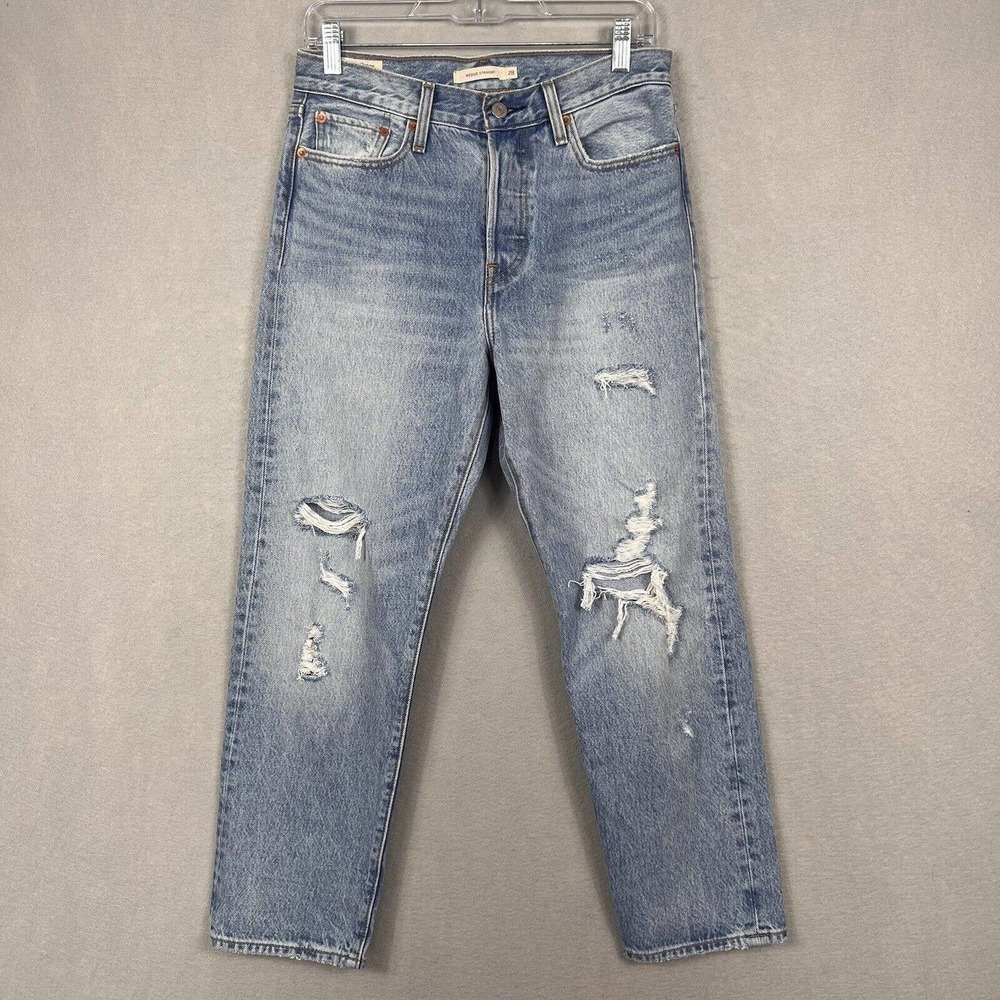 Levi's Wedgie Straight Jeans W28 L26 Light Wash Distressed Button Fly